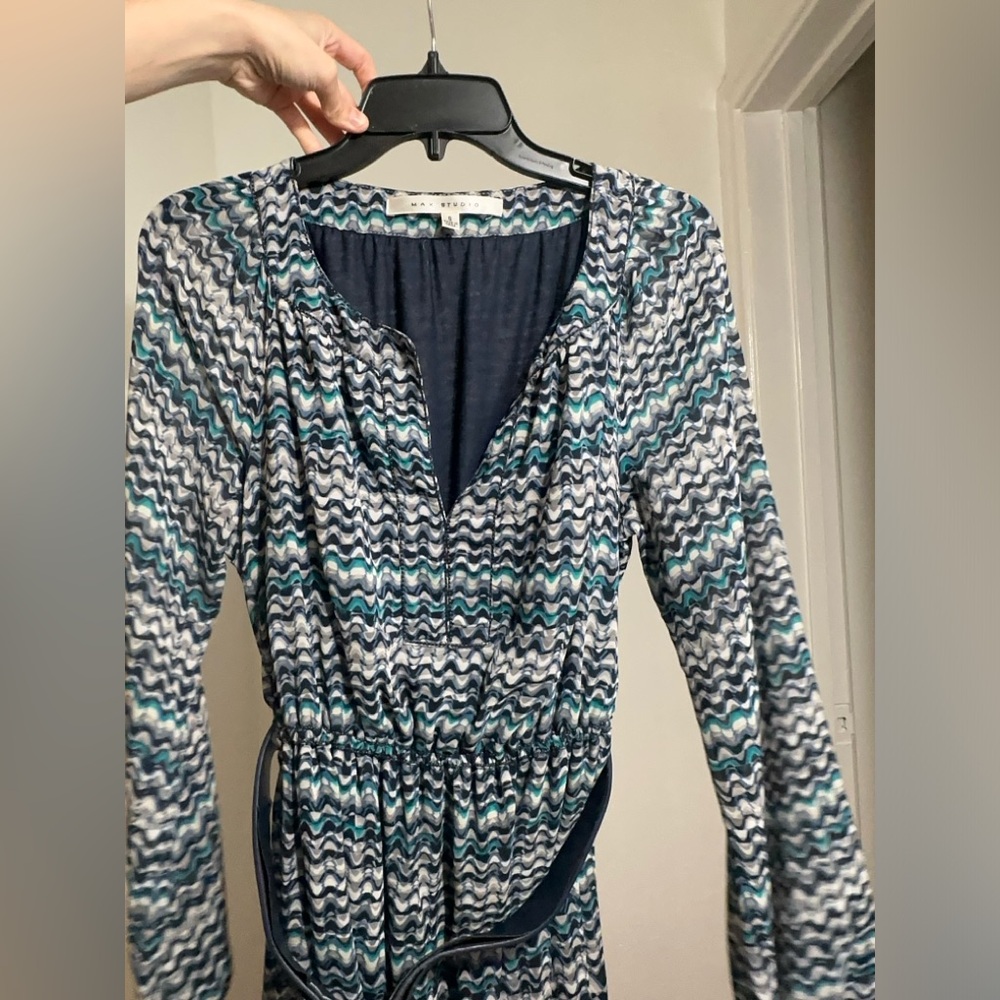 Max Studio Dress Small S Blue Belt Long Sleeve